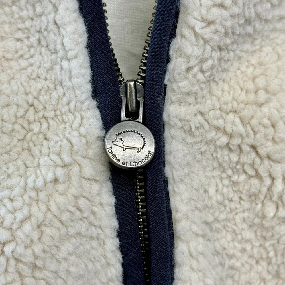 TARTINE ET CHOCOLAT Hooded Sherpa Jacket Boys 6 Cream/Blue Warm Winter Fleece - Picture 4 of 9